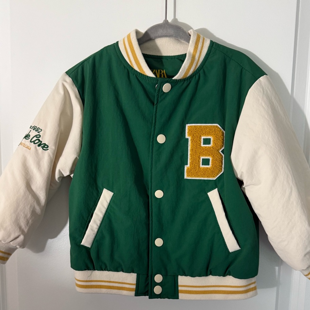 Zara Green and Cream Puffer Jacket